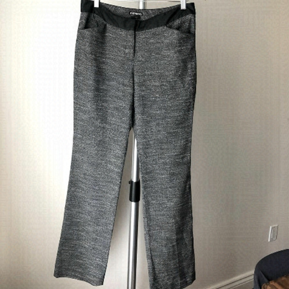 EXPRESS Editor Grey tweed faux leather trim pants Sz 6‎ - Picture 1 of 7